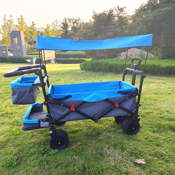 Camping Utility Folding Wagon Cart Beach Trolley With Adjustable Roof Trunk Basket