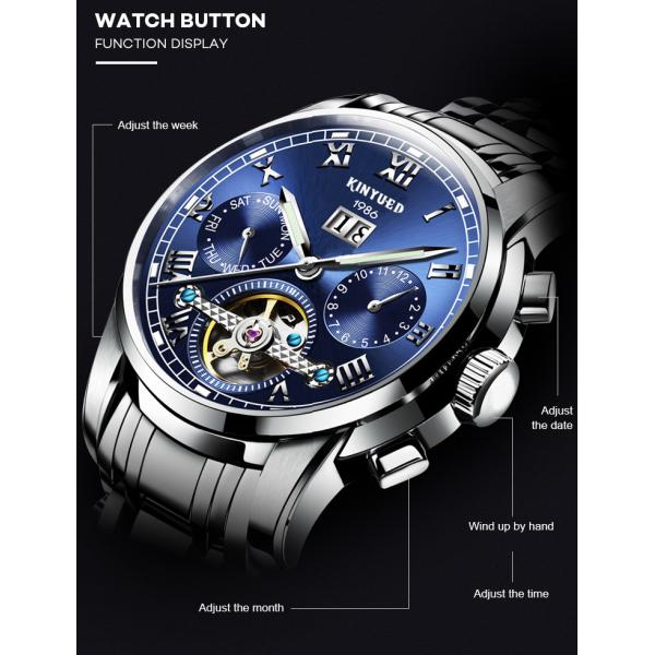 WINNER Brand Luxury Men Mechanical Watch Golden Stainless Steel Strap Skeleton Dial Luminous Skull Design Wrist Watch