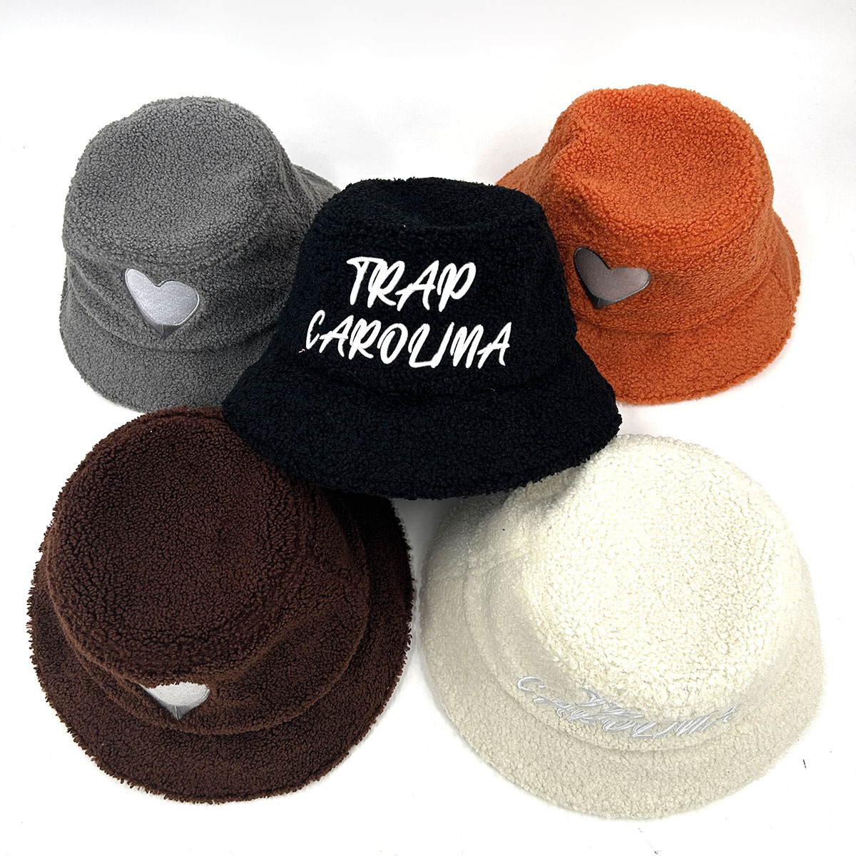 Teddy Velvet Bucket Hat Cotton Satin Fisherman Hat Custom 3D Embroidered