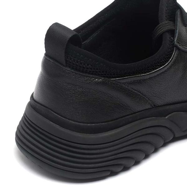 Rubber Outsole Mens Black Leather Sneakers For Sports