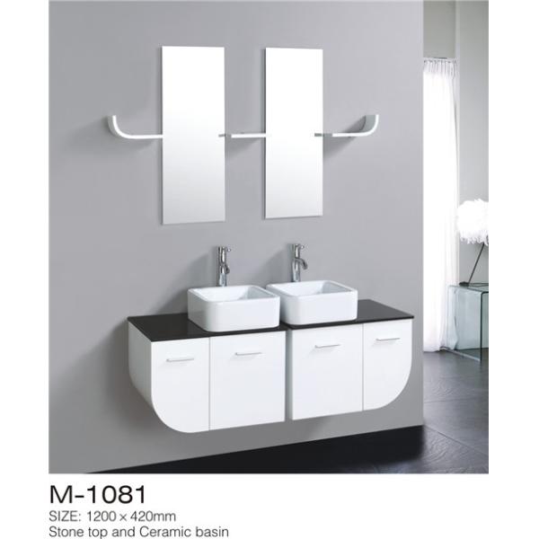 LED Mirror Wall Hung Bathroom Vanity , White Bathroom Vanity With Side Cabinet