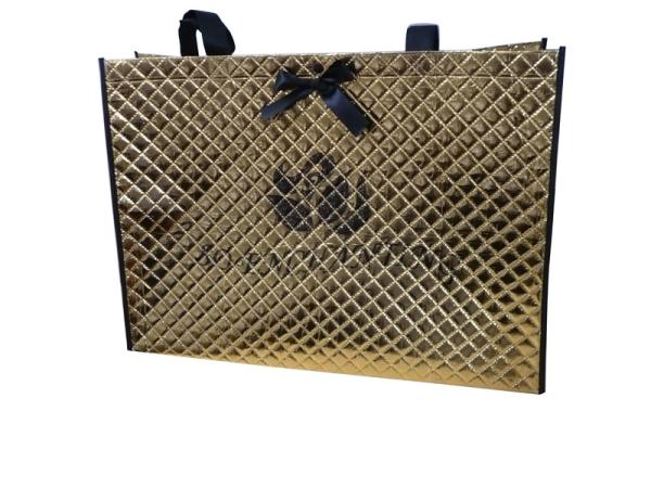Black 75g Quilted Square Veins Bag, Non Woven Carry Bag With Printing Logo For Packaging