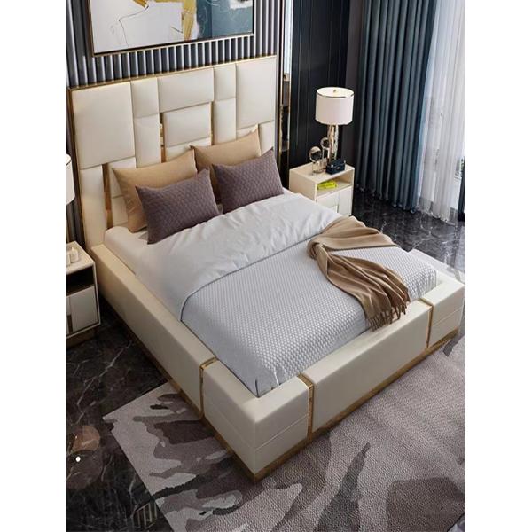 Bentley Luxury Leather Cowhide King Size Bed Large Apartment Hotel Room