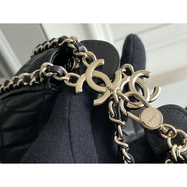 Black Chain Mini Sling Bag Branded Chanel Hobo Handbag Calfskin Leather