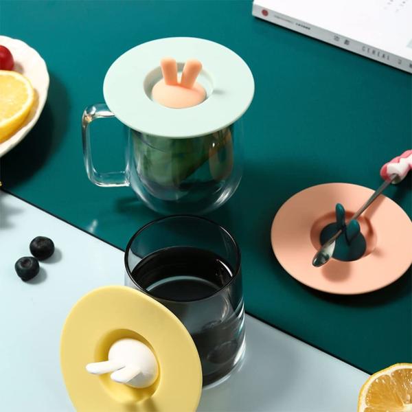 Silicone Cup Lids Food Grade Rabbit Ear Silicone Cup Cover Anti-Dust Airtight Seal  Mugs Tea Cups Hot Cup Lid Coffee Cup
