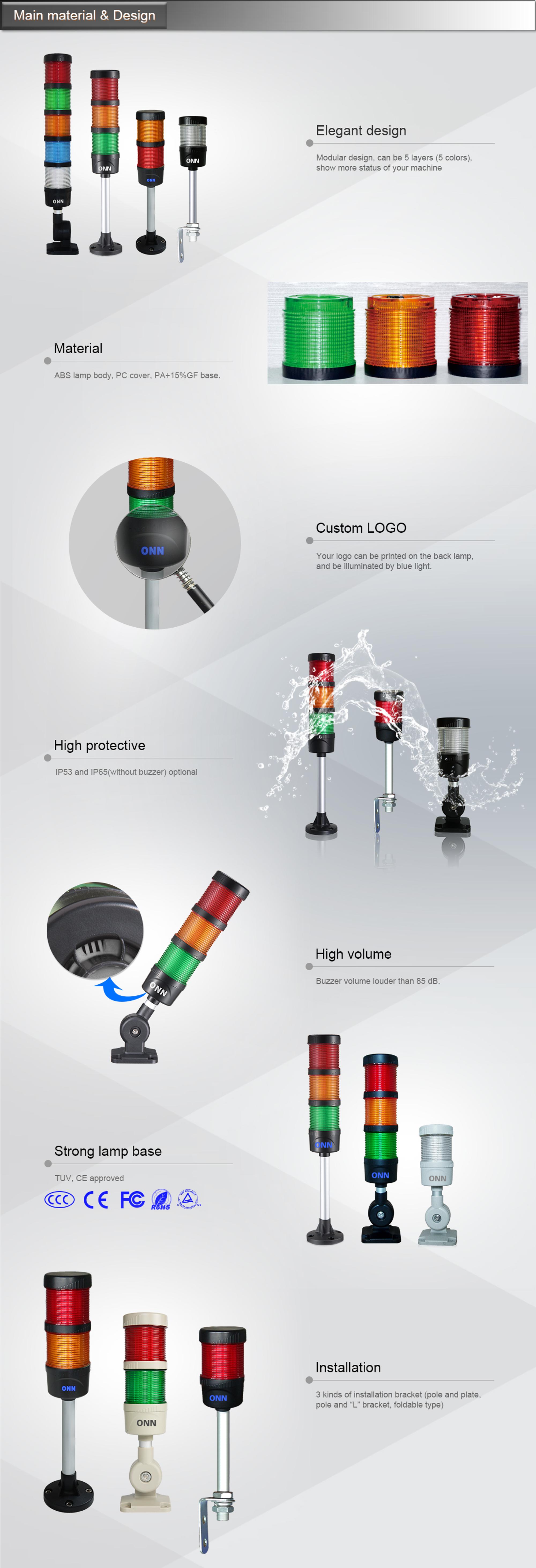 ONN-M4 Customizable LED Stack Light Buzzer 12V 24V 220V