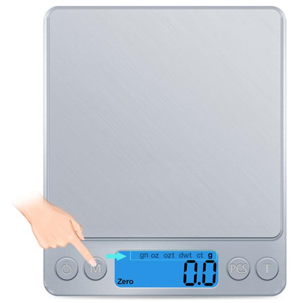J R Electronic Nutrition Food Scale 0.1g 1000g 2000g 3000g Blue Backlit LCD Display Transparent Tray 2x1.5VAAA Batteries