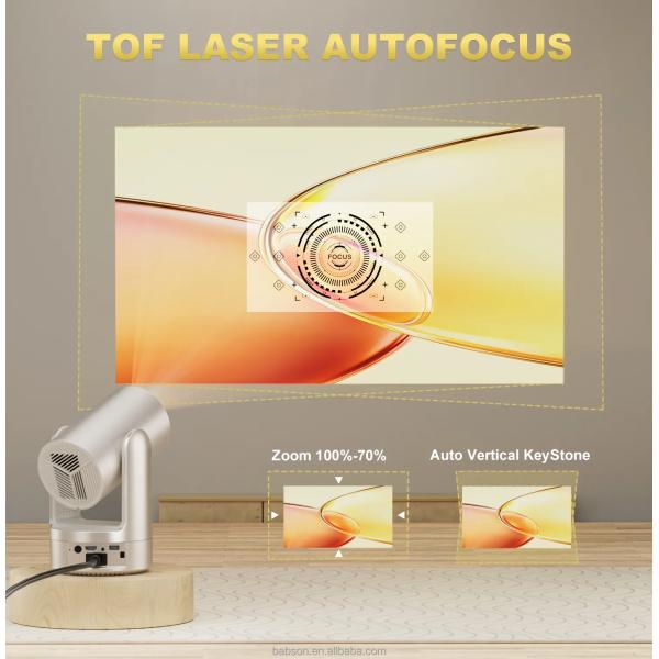 OEM Factory Rechargeable 5200mAh Android Smart Mini Projector BudPlus C2 Supports 4K Video & Auto Focus for Outdoor & Home Use