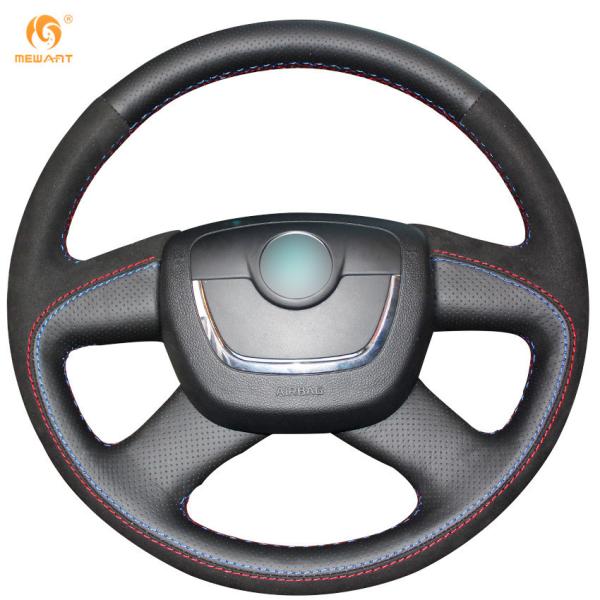 Custom Black Suede Steering Wheel Cover for Skoda Octavia Superb Fabia Yeti 2009-2013