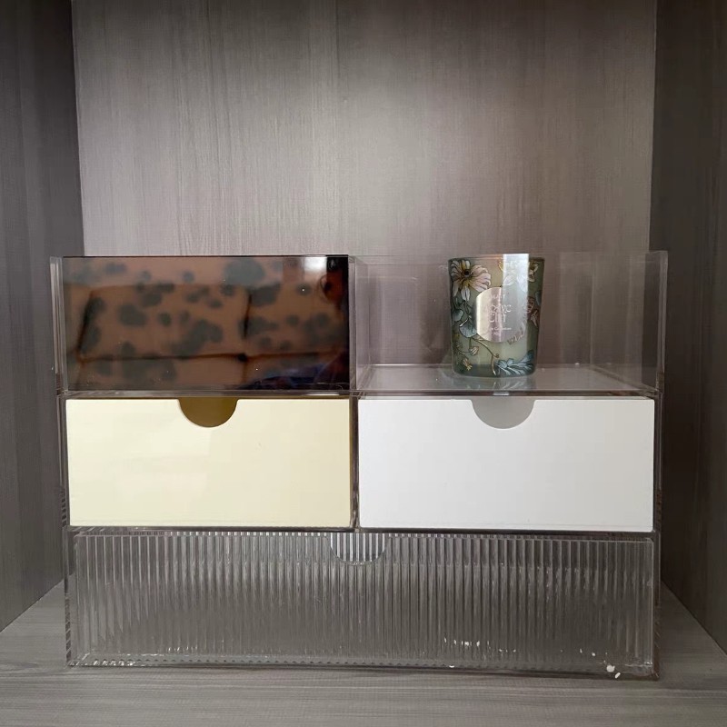 Custom Acrylic Makeup Storage Box Multifunctional Cosmetic Organizer with Drawer Ins Wind Design Light Luxury Red