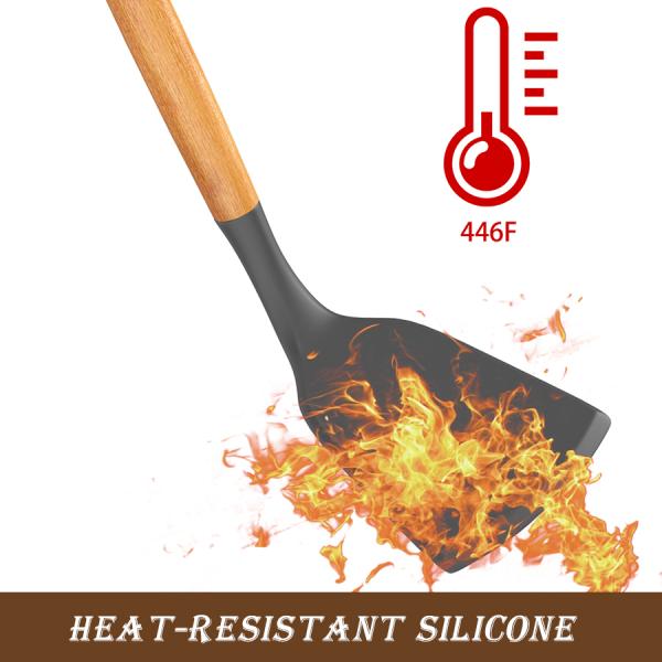 Stocked Silicone Kitchenware Cookware Sets With Wooden Handle Heat Resistant for OEM/ODM