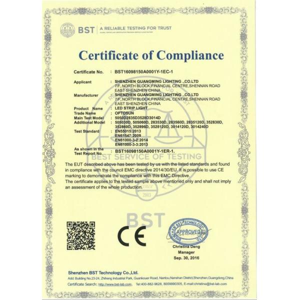 Shenzhen GM lighting Co.,Limited. Сертификации
