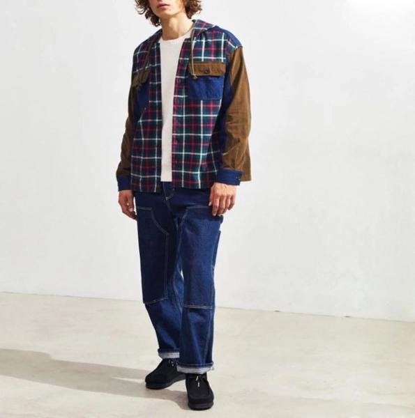 100% Cotton Mens Fashion Casual Shirts Full Sleeve With Blocked Hooded