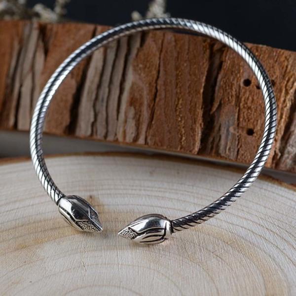 Sterling Silver Lotus Flower Wire Cable Cuff Bracelet Women Bangle(SZ0199)