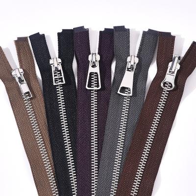 #5 Metal Zipper Open End  Shiny Silver Finish In Black, Brown