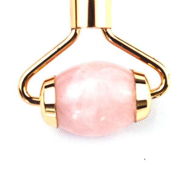 Customized Logo Availabled Natural Rose Quartz Gold Handle Facial Jade Roller Pink Crystal Massager For Skin Beauty Treatment