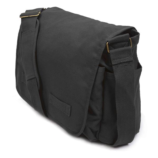 Black Travel Messenger Bag Mens Canvas Satchel Bags W 17.5
