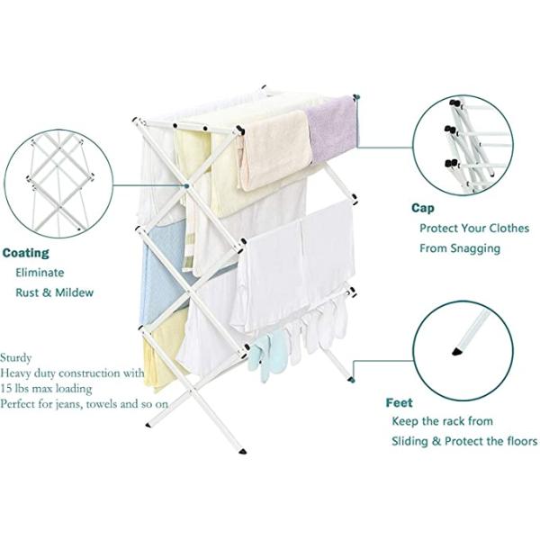 White Foldable Alloy Steel Clothes Drying  Laundry Rack