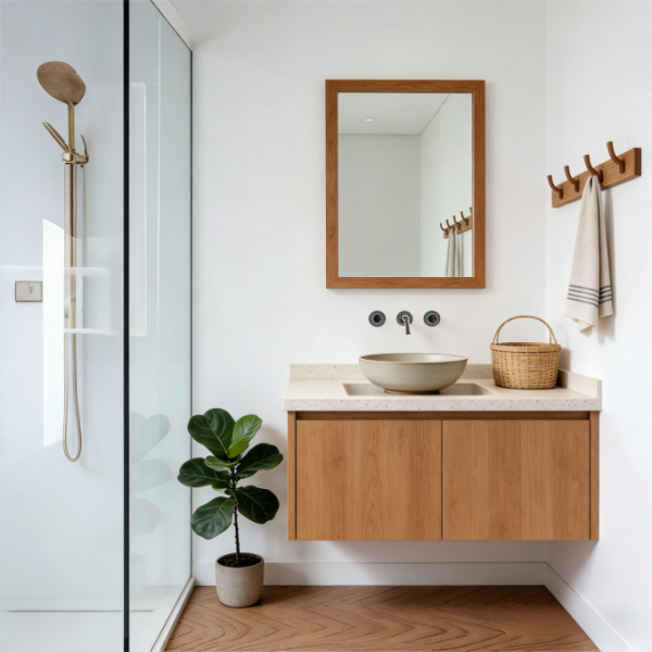 Kingstin Anti-Fog Backlit LED Bathroom Mirror - Stainless Frame Wall-Mounted Vanity Mirror for Wooden Style Bathrooms