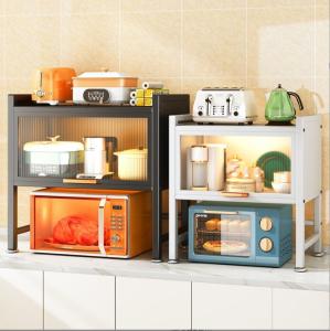Multi Functional Kitchen Countertop Storage Rack With Door Telescopic Design