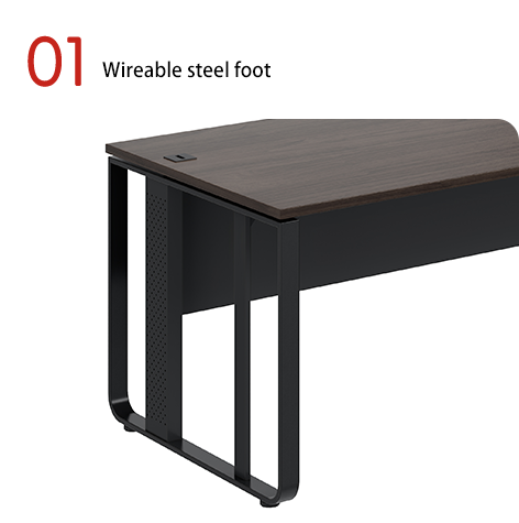 A Contemporary Luxury Boss's Executive Desk with Steel-legged Design and Storage Sub-cabinet for Office Building