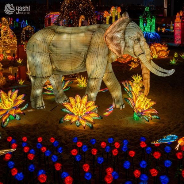 Custom Giant Elephant Lantern, Realistic Safari Animal LED Light Sculpture for Zoo Park Large‑Scale Light Festival