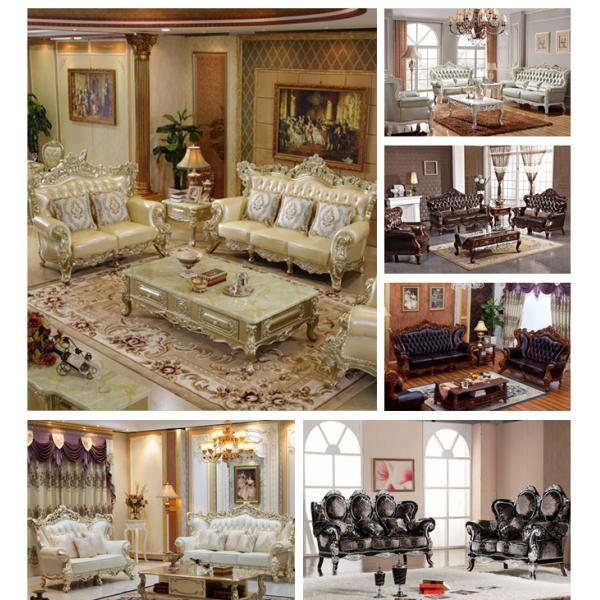 European style antique luxury royal new model teak wood 7 seater sectional sofa set designs