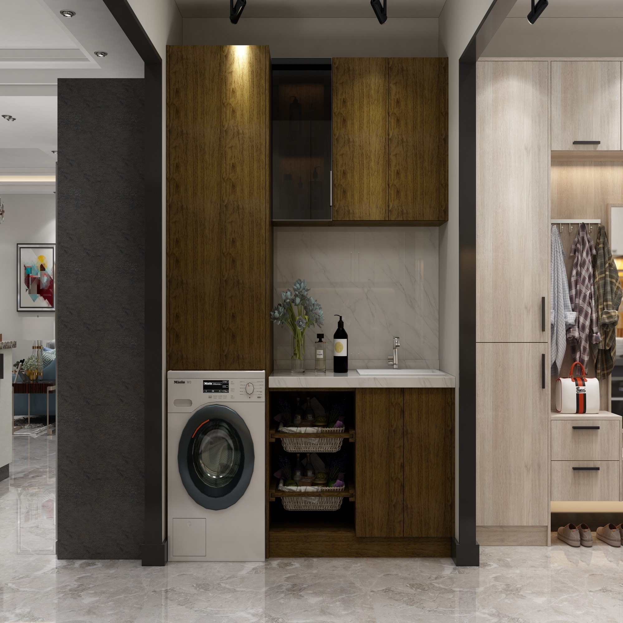 Waterproof Modern Design Plywood Laundry Sink Cabinet for High End Apartment Customization