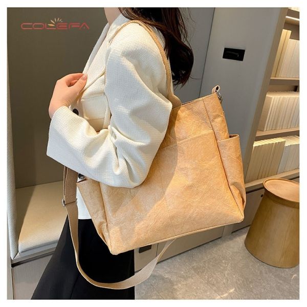 DuPont/Tyvek Paper Tote Bag Washable Wrinkle-Resistant Tear-Proof Paper Bag Trendy Vintage Eco-Friendly Handheld Shoulder Bag