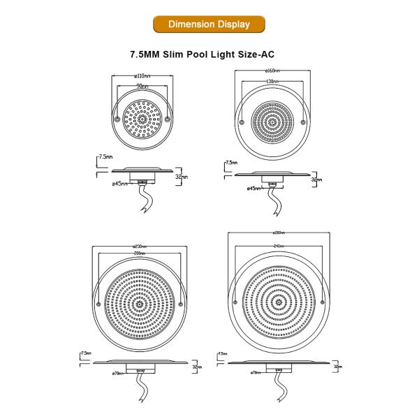 водонепроницаемый PAR56 светодиодный бассейн 316 SS ABS корпус сверхтонкий 7,5 мм смолой заполненная стена Монтируется 230MM 18W 25W DC AC12V