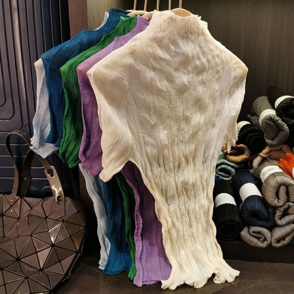 Summer New Thin Satin T-Shirt for WomenTexture High-End Casual Style Short Sleeve Half-High Collar Slightly Sheer Base