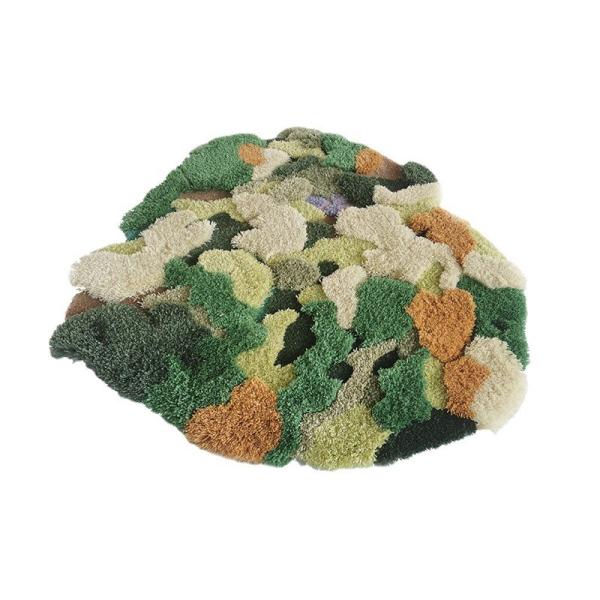 Wool Blend Moss Green Carpet Irregular Shape Contemporary Living Room Rugs