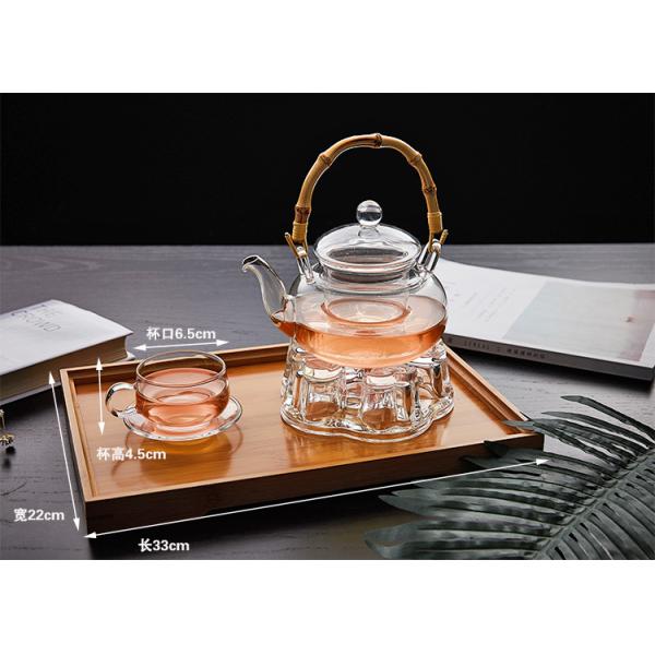 Coffee / Tea Clear Glass Teapot With Bamboo Handle Thermal Shock Protection
