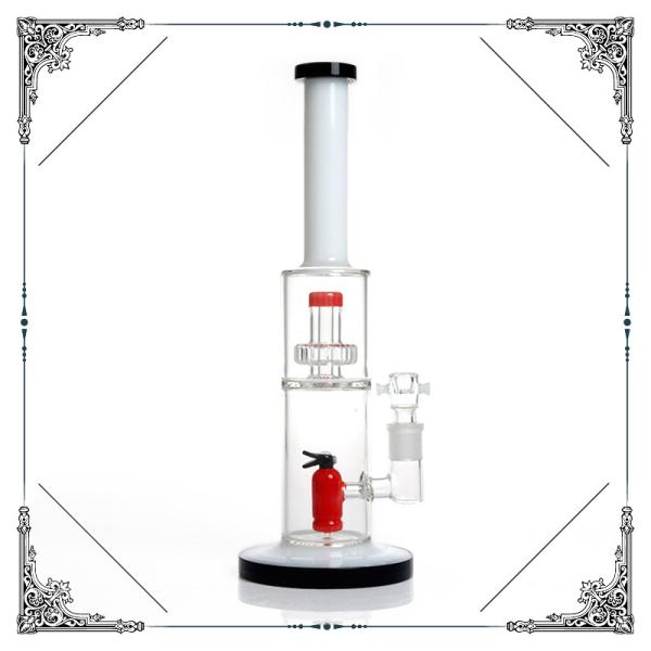 14'' Straight Glass Bongs America Red Extinguisher / Birdcage Percolator