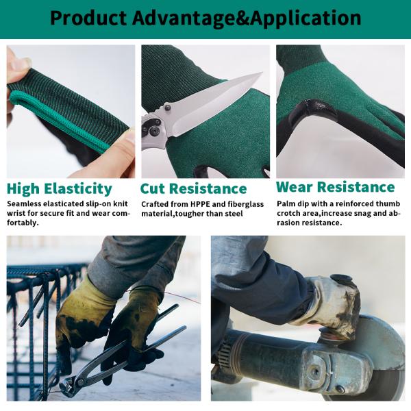 Guantes para dedos reforzados con recubrimiento de nitrilo A2 resistente al corte Guantes de trabajo antideslizante sin costuras