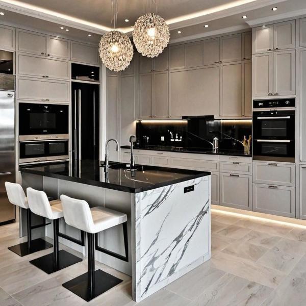 Gabinete de cocina de lujo moderno con estufa de acero inoxidable integración de toda la casa Gabinete de pared Gabinete de cocina de diseño