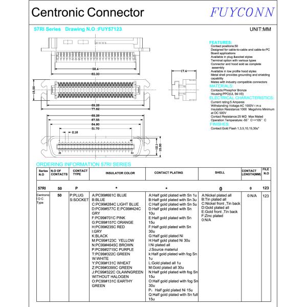 Разъем Pin мужчины 50 чемпиона TYCO AMP Centronic IDC с аттестацией UL
