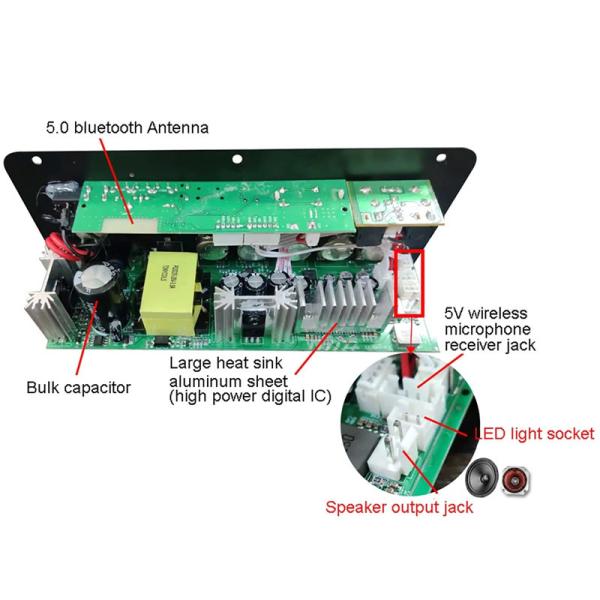 D100W Bluetooth 5.0 Power Amplifier Board with 100W Power and FM Radio Support for 8-12 Inch Speakers