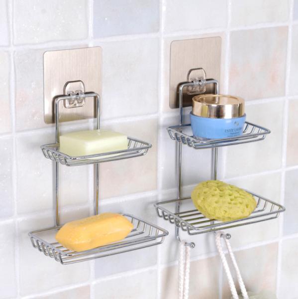 Stainless Steel Bathroom Soap Holder  With Hooks Suction Cup Soap Dish