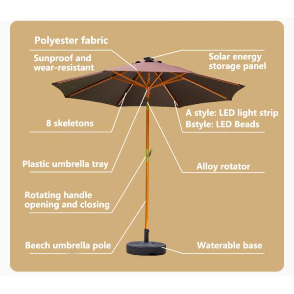 Solid Wood Round Parasol Sun Umbrellas for Outdoor Camping Cafe Patio Garden Furniture