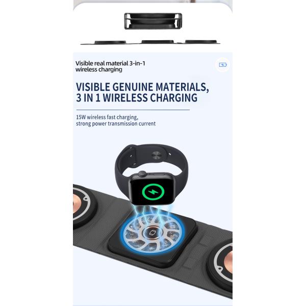 3 In 1 Magnetic Fast Wireless Charger Foldable Portable 15W 10W 7.5W 5W