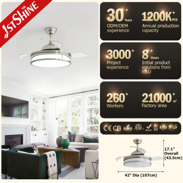 42 polegadas ventilador de teto invisível com luz LED dimmable 3 Pc lâminas quarto interior