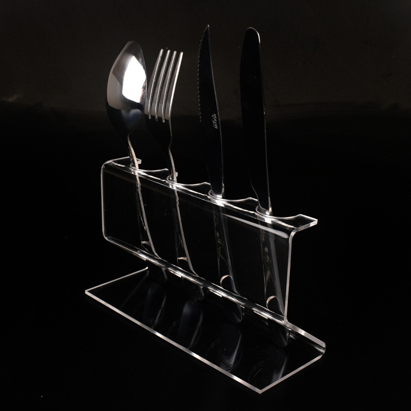 Double Tiers Transparent Acrylic Display Stand Standing Type for Cutlery and Tableware Soup Spoon Base Exhibition