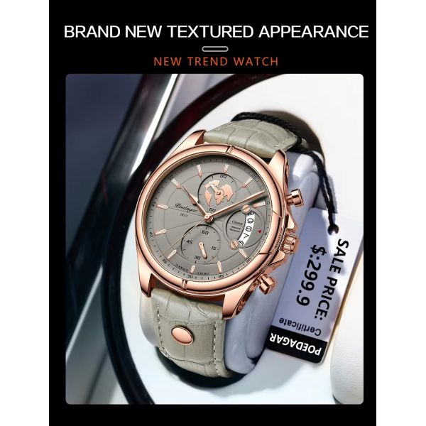 Waterproof Men's Quartz Chronograph Watch – Leather Strap· Luminous Dial | OEM