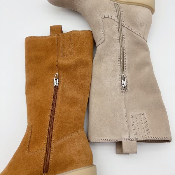 Brown soft suede leather Womens Dress Boots with 3/4 ykk metal zipper,One piece of TPR outsole