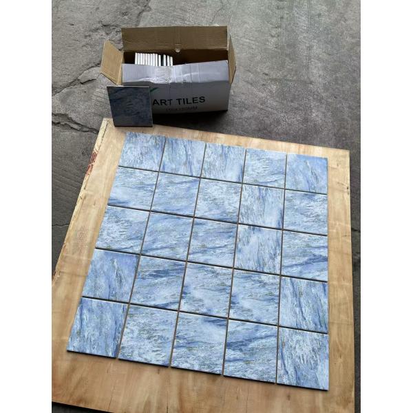 Non-slip and Decorative Square 150x150mm R10 Blue Porcelain Mosaics For Balcony