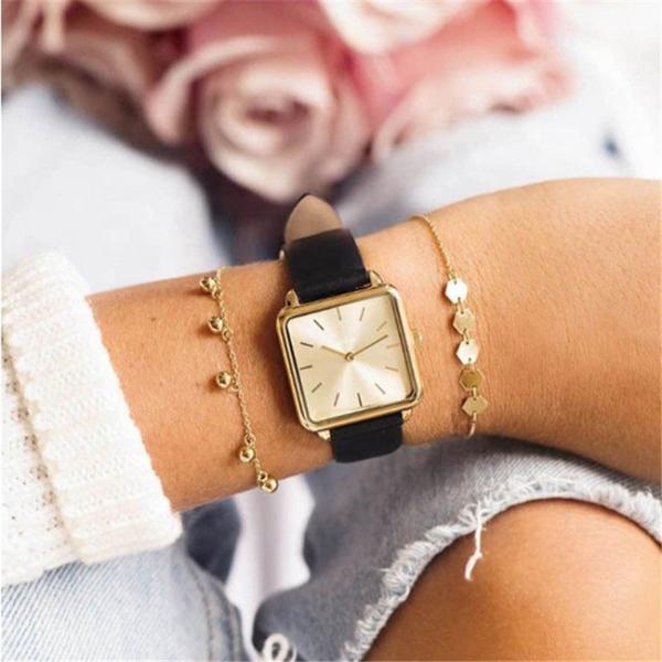 20ATM Red Leather Watch Minimalist Square Face Leather Strap Watch