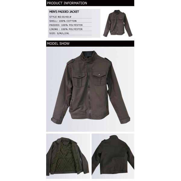 Quited Lining Mens Brown Padded Jacket Two Convenient Side Pockets