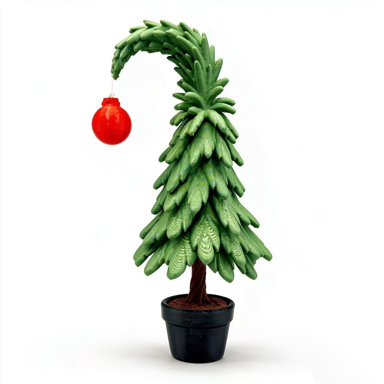 Whimsical Grinch Curved Shape 3D Printed Holiday Decoration, Potted Xmas Ornament For Tabletop Gifting