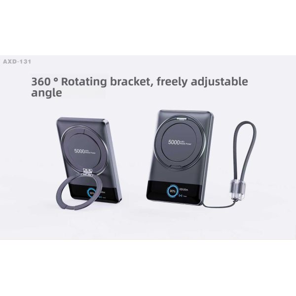 Type C Aluminum Alloy Wireless Magnetic Powerbank 5000mAh 22.5W With LED Screen